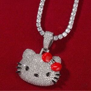 Hello Kitty Silver and Red Pendant Necklace 16inch